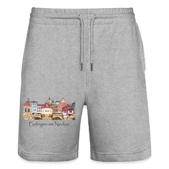 Dessin à la main de maisons à colombages colorées d'Esslingen - Short de jogging bio TRAINER Stanley/Stella unisexe - gris chiné - Devant - Nik (191cm) & Marisol (170cm)
