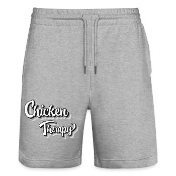 Chicken Therapy Humor Design - Stanley/Stella Trainer Unisex Organic Jogging Shorts - heather grey - Front - Nik (191cm) & Marisol (170cm)