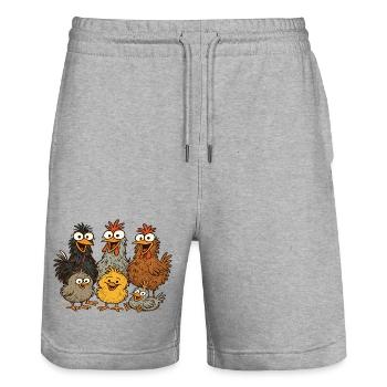 Bunte Hühner Cartoon Muster - Stanley/Stella Unisex Bio Joggingshorts Trainer  - Grau meliert - Vorne - Nik (191cm) & Marisol (170cm)