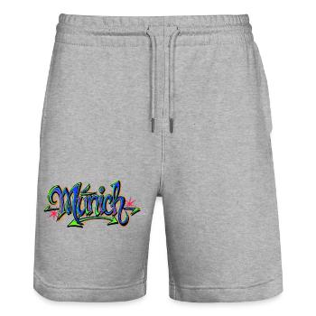 Graffiti Wortkunst in Neonfarben Munich - Stanley/Stella Unisex Bio Joggingshorts Trainer  - Grau meliert - Vorne - Nik (191cm) & Marisol (170cm)