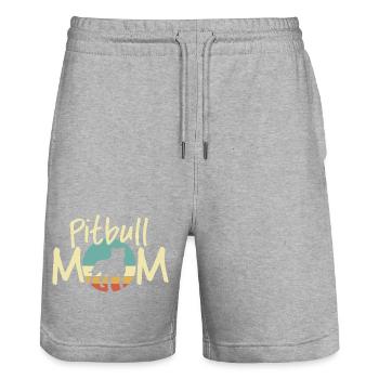 Pitbull MOM Sunset Silhouette Design - Stanley/Stella Trainer Unisex Organic Jogging Shorts - heather grey - Front - Nik (191cm) & Marisol (170cm)