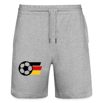Abstract color geometry in red and yellow - Stanley/Stella Trainer Unisex Organic Jogging Shorts - heather grey - Front - Nik (191cm) & Marisol (170cm)