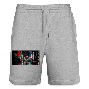 Vie nocturne Neon Street de Tokyo - Short de jogging bio TRAINER Stanley/Stella unisexe - gris chiné - Devant - Nik (191cm) & Marisol (170cm)