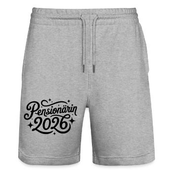 Pensioner 2026 - Stanley/Stella Trainer Unisex Organic Jogging Shorts - heather grey - Front - Nik (191cm) & Marisol (170cm)