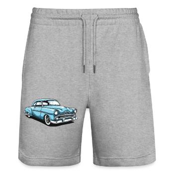 Nostalgic retro car design - Stanley/Stella Trainer Unisex Organic Jogging Shorts - heather grey - Front - Nik (191cm) & Marisol (170cm)
