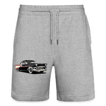 Retro Car Illustration - Stanley/Stella Trainer Unisex Organic Jogging Shorts - heather grey - Front - Nik (191cm) & Marisol (170cm)