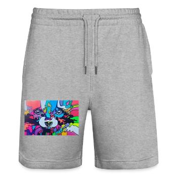 Colorful raccoon - Stanley/Stella Trainer Unisex Organic Jogging Shorts - heather grey - Front - Nik (191cm) & Marisol (170cm)