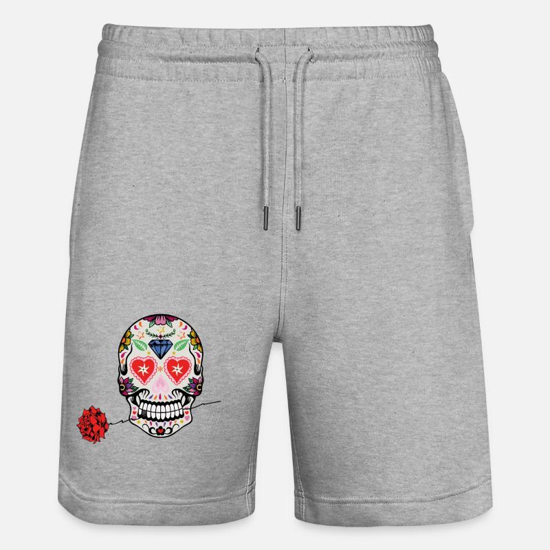 Sugar_skull_Red_rose - Short de jogging bio TRAINER Stanley/Stella unisexe - gris chiné