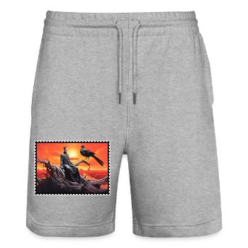 Dark fantasy raven and sunset surreal - Stanley/Stella Trainer Unisex Organic Jogging Shorts - heather grey - Front - Nik (191cm) & Marisol (170cm)
