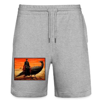 Surreal desert fantasy with raven and ruler - Stanley/Stella Trainer Unisex Organic Jogging Shorts - heather grey - Front - Nik (191cm) & Marisol (170cm)