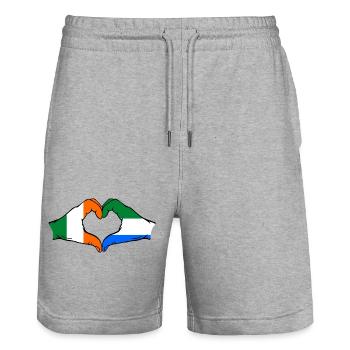 Ireland Sierra Leone Flag Hands Heart Shape - Stanley/Stella Trainer Unisex Organic Jogging Shorts - heather grey - Front - Nik (191cm) & Marisol (170cm)