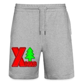 Merry Christmas Tree Lettering XMAS - Stanley/Stella Trainer Unisex Organic Jogging Shorts - heather grey - Front - Nik (191cm) & Marisol (170cm)