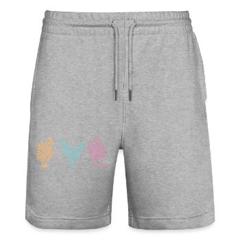 Chicken with heart - Stanley/Stella Trainer Unisex Organic Jogging Shorts - heather grey - Front - Nik (191cm) & Marisol (170cm)