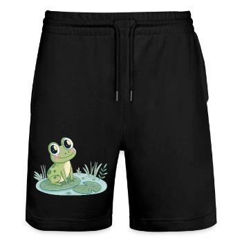Grenouille mignonne sur nénuphar - Short de jogging bio TRAINER Stanley/Stella unisexe - noir - Devant - Nik (191cm) & Marisol (170cm)