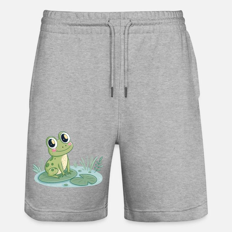 Grenouille mignonne sur nénuphar - Short de jogging bio TRAINER Stanley/Stella unisexe - gris chiné