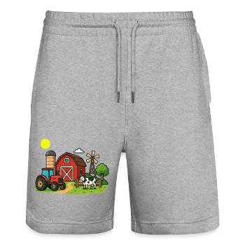 Rural Farm Scenes Illustration - Stanley/Stella Trainer Unisex Organic Jogging Shorts - heather grey - Front - Nik (191cm) & Marisol (170cm)