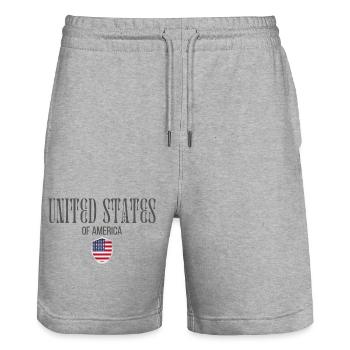 American pride, minimalist sleek design - Stanley/Stella Trainer Unisex Organic Jogging Shorts - heather grey - Front - Nik (191cm) & Marisol (170cm)