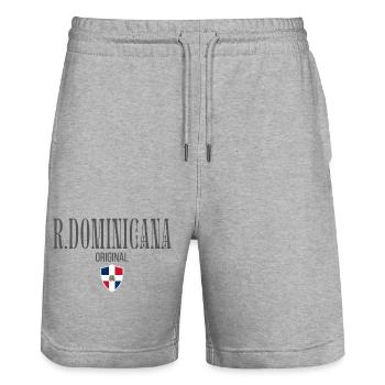 Dominican pride, sleek minimalist design - Stanley/Stella Trainer Unisex Organic Jogging Shorts - heather grey - Front - Nik (191cm) & Marisol (170cm)