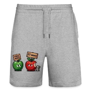 Motif de pomme amusant avec bâillon Free Hugs - Short de jogging bio TRAINER Stanley/Stella unisexe - gris chiné - Devant - Nik (191cm) & Marisol (170cm)