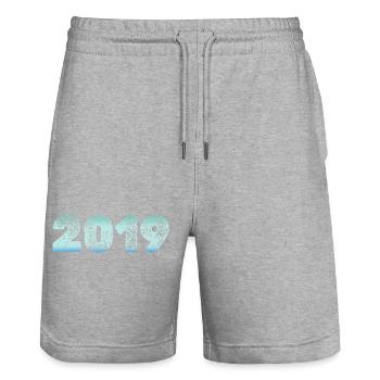 2019 with artistic watercolor design - Stanley/Stella Trainer Unisex Organic Jogging Shorts - heather grey - Front - Nik (191cm) & Marisol (170cm)