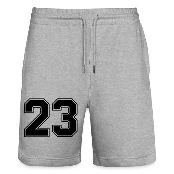 23 Number - Stanley/Stella Trainer Unisex Organic Jogging Shorts - heather grey - Front - Nik (191cm) & Marisol (170cm)