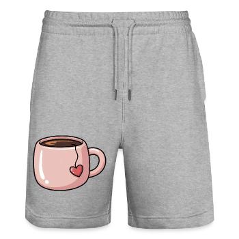 Heart Tea Mug - Stanley/Stella Trainer Unisex Organic Jogging Shorts - heather grey - Front - Nik (191cm) & Marisol (170cm)