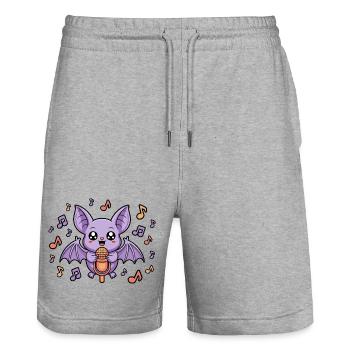 Süßer Singender Fledermaus Mit Musiknoten - Stanley/Stella Unisex Bio Joggingshorts Trainer  - Grau meliert - Vorne - Nik (191cm) & Marisol (170cm)