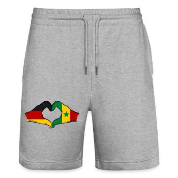 Drapeau de l'Allemagne et du Sénégal en forme de cœur - Short de jogging bio TRAINER Stanley/Stella unisexe - gris chiné - Devant - Nik (191cm) & Marisol (170cm)