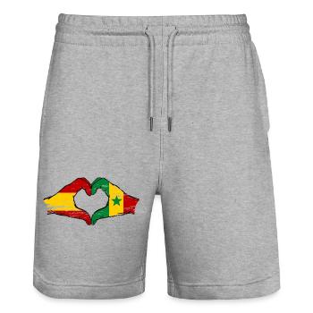 Spain Senegal Flag Hands Heart Shape Used - Stanley/Stella Trainer Unisex Organic Jogging Shorts - heather grey - Front - Nik (191cm) & Marisol (170cm)