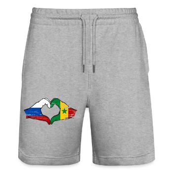 Russia Senegal Flag Hands Heart Shape Used - Stanley/Stella Trainer Unisex Organic Jogging Shorts - heather grey - Front - Nik (191cm) & Marisol (170cm)
