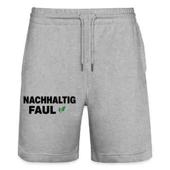 Nachhaltig faul – lustiges Spruchdesign - Stanley/Stella Unisex Bio Joggingshorts Trainer  - Grau meliert - Vorne - Nik (191cm) & Marisol (170cm)