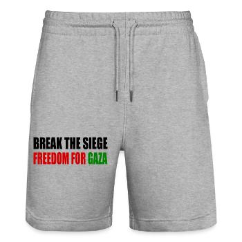 break the siege freedom for gaza - Stanley/Stella Unisex Bio Joggingshorts Trainer  - Grau meliert - Vorne - Nik (191cm) & Marisol (170cm)