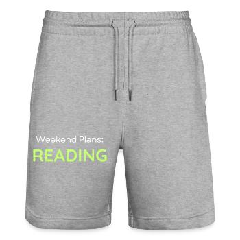 Minimalistischer botanischer Buch- und Blattdruck - Stanley/Stella Unisex Bio Joggingshorts Trainer  - Grau meliert - Vorne - Nik (191cm) & Marisol (170cm)