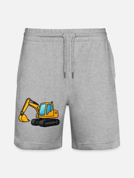 Miniature excavator illustration - Stanley/Stella Trainer Unisex Organic Jogging Shorts - heather grey