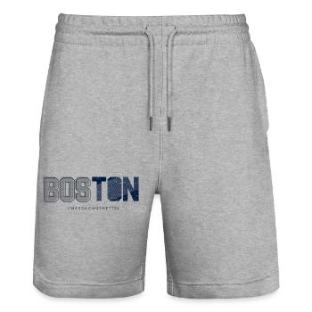 Boston Skyline Silhouette Design - Stanley/Stella Trainer Unisex Organic Jogging Shorts - heather grey - Front - Nik (191cm) & Marisol (170cm)