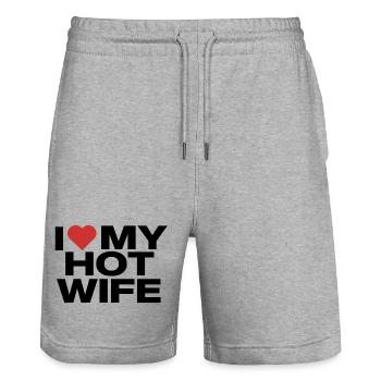 I Love My Hot Wife - Humorous declaration of love - Stanley/Stella Trainer Unisex Organic Jogging Shorts - heather grey - Front - Nik (191cm) & Marisol (170cm)