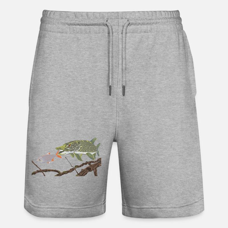 Ein Hecht jagt eine Rotfeder  - Stanley/Stella Unisex Bio Joggingshorts Trainer  - Grau meliert