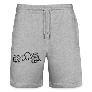 2 tortues se câlinant, un doux couple qui s'embrasse, une équipe amoureuse - Short de jogging bio TRAINER Stanley/Stella unisexe - gris chiné - Devant - Nik (191cm) & Marisol (170cm)