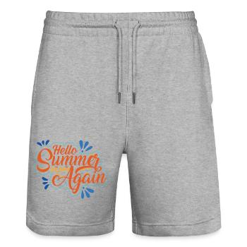 Inscription estivale avec gaieté - Short de jogging bio TRAINER Stanley/Stella unisexe - gris chiné - Devant - Nik (191cm) & Marisol (170cm)