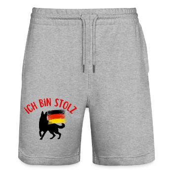 I am German - Stanley/Stella Trainer Unisex Organic Jogging Shorts - heather grey - Front - Nik (191cm) & Marisol (170cm)