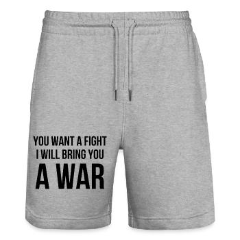 Warrior Quote Fitness - Stanley/Stella Trainer Unisex Organic Jogging Shorts - heather grey - Front - Nik (191cm) & Marisol (170cm)