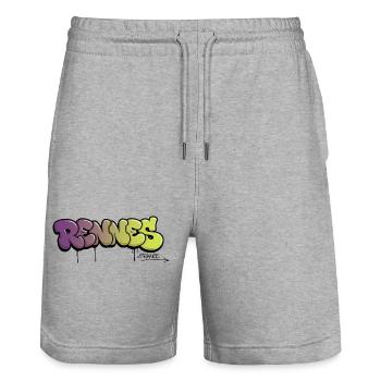 Lettrage graffiti rennais avec dégradé de couleurs - Short de jogging bio TRAINER Stanley/Stella unisexe - gris chiné - Devant - Nik (191cm) & Marisol (170cm)