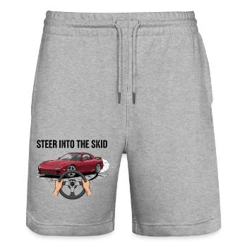 Steer Into The Skid - Stanley/Stella Trainer Unisex Organic Jogging Shorts - heather grey - Front - Nik (191cm) & Marisol (170cm)