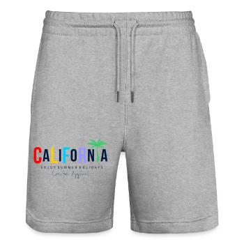 T-shirt coloré à motif de plage californienne - Short de jogging bio TRAINER Stanley/Stella unisexe - gris chiné - Devant - Nik (191cm) & Marisol (170cm)