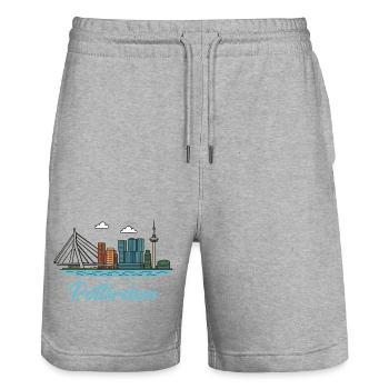 Stadtsilhouette von Rotterdam im Dockland-Stil - Stanley/Stella Unisex Bio Joggingshorts Trainer  - Grau meliert - Vorne - Nik (191cm) & Marisol (170cm)