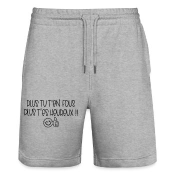 Heureux Bonheur Citation Humour Phrase drôle - Short de jogging bio TRAINER Stanley/Stella unisexe - gris chiné - Devant - Nik (191cm) & Marisol (170cm)