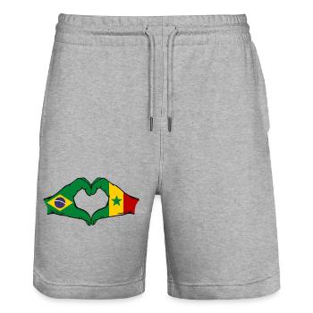 Brésil Sénégal Drapeau Mains Coeur Forme - Short de jogging bio TRAINER Stanley/Stella unisexe - gris chiné - Devant - Nik (191cm) & Marisol (170cm)