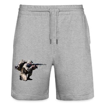 Soldier - Stanley/Stella Trainer Unisex Organic Jogging Shorts - heather grey - Front - Nik (191cm) & Marisol (170cm)
