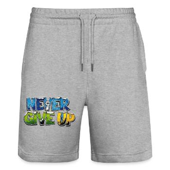Graffiti Motivational Style NEVER GIVE UP - Stanley/Stella Trainer Unisex Organic Jogging Shorts - heather grey - Front - Nik (191cm) & Marisol (170cm)