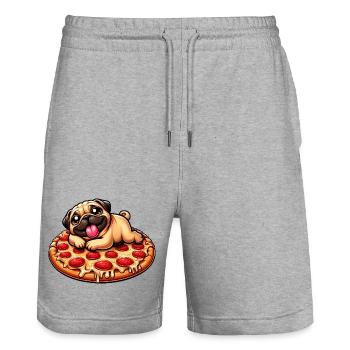 Süßer Mops mit Pizza Pizzaliebhaber Cartoon - Stanley/Stella Unisex Bio Joggingshorts Trainer  - Grau meliert - Vorne - Nik (191cm) & Marisol (170cm)